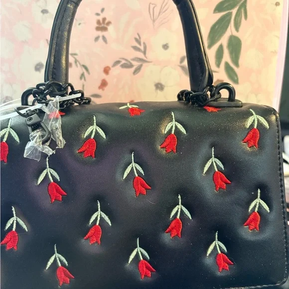 Luv Betsey - Black Satchel with Red Tulip Embroidery - Picture 4 of 12